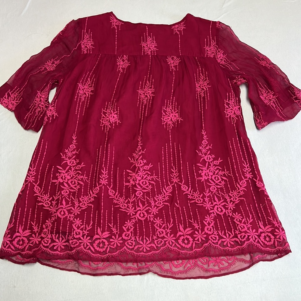 SOLD - Sundance Cora Embroidered Cupro Tunic Top
Wineberry Pink/Red (Large) - Picture 9 of 10